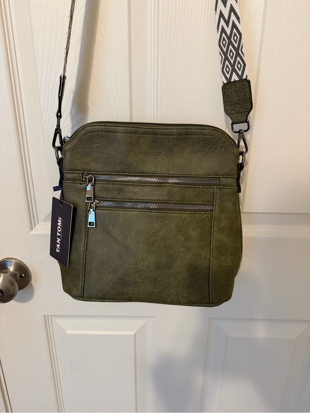 Olive Green Crossbody with Patterned Adjustable Strap